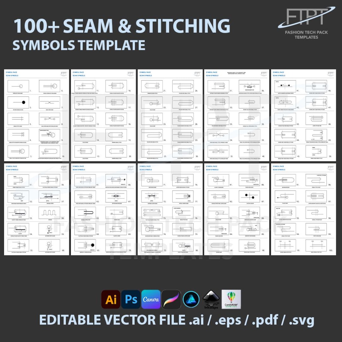 Seam Symbol Template: Vector CAD Icons Fashion Tech Pack (ai, Eps, Svg ...