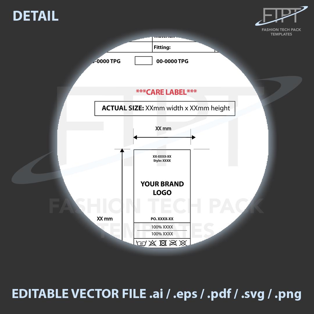 Tch Label Wash Care Label Tech Pack Template: ISO Symbols, Fiber Content (vector ...