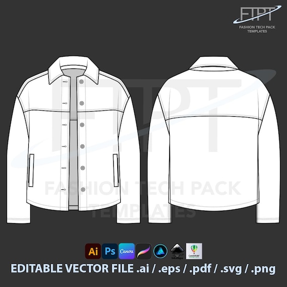 Denim Jacket Mockup Tech Pack: Vector CAD Template (digital File