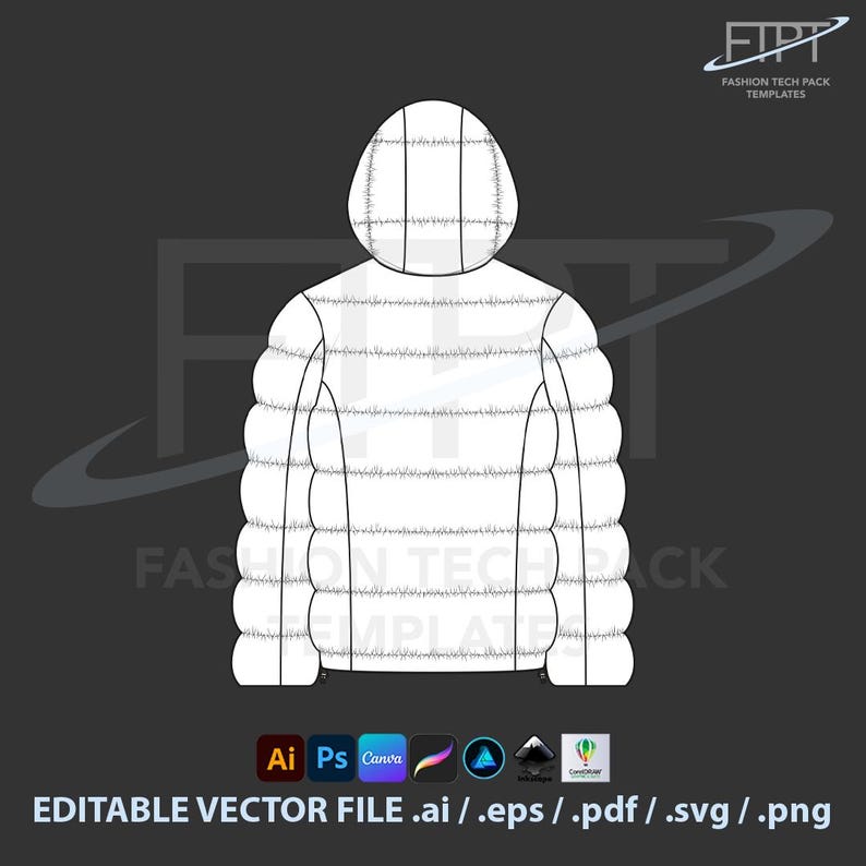 Editable Quilted Puffer Jacket Mockup | Padded Down Coat Flat Vector ...