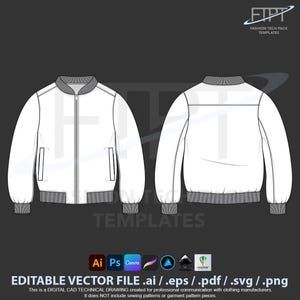 Bomber Jacket Mockup Tech Pack: Vector CAD Template (ai, eps, pdf, svg, png)