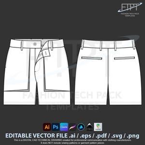Mens Chino Shorts Tech Pack Vector CAD Template (Digital File)