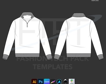 Sudadera media cremallera mockup plantilla tech pack dibujo técnico vectorial Ai Eps Pdf Svg