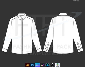 Plantilla tech pack camisa oxford manga larga CAD descarga digital