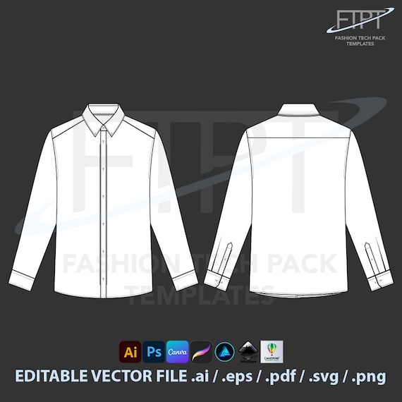 dress shirt template Button Down Shirt Tech Pack Template: Long Sleeve Oxford CAD (Digital Download)