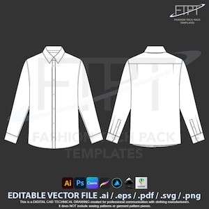 Dress Shirt Mockup Vector Front & Back CAD (ai, eps, pdf, svg, png)