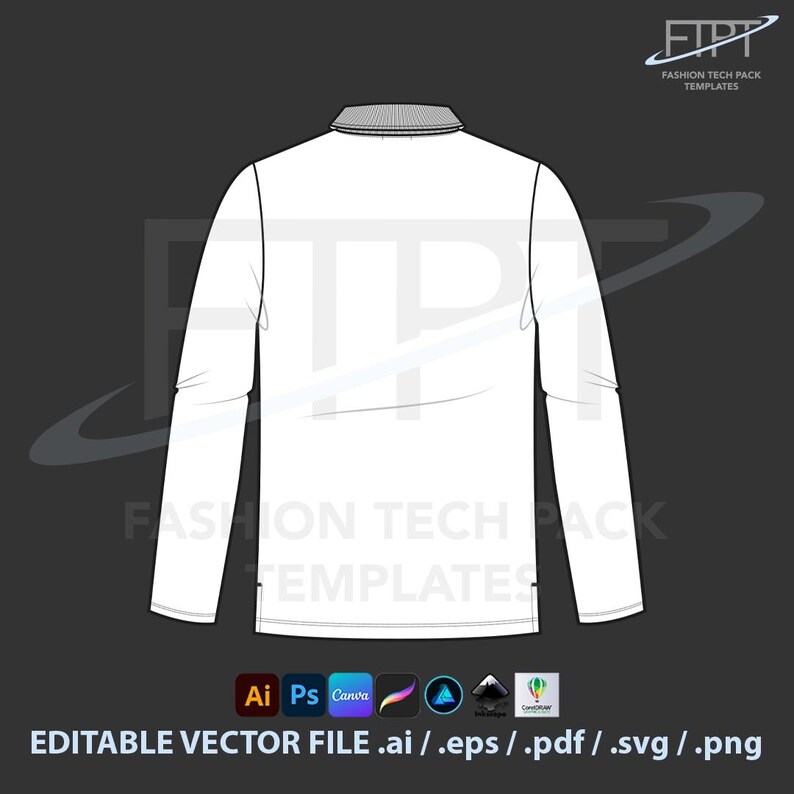 Long Sleeve Polo Shirt Tech Pack: Vector CAD Template (ai, Eps, Pdf ...