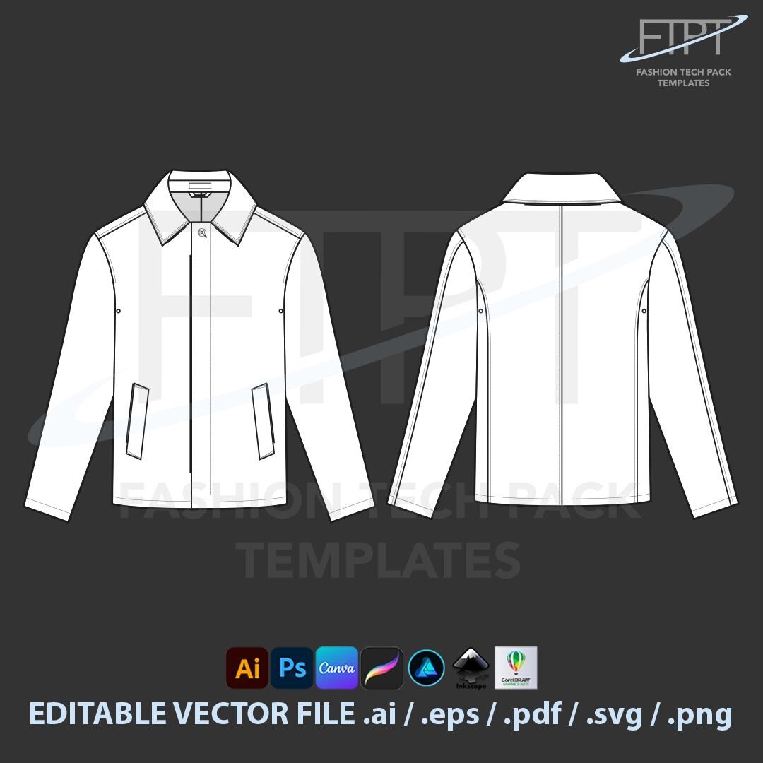 Softshell Workwearjacket Mockup Technical Drawing Vector CAD Tech Pack ...