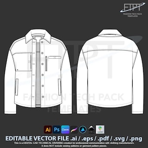 Heren denim jack mockup tech pack utility buitenjack CAD digitale download