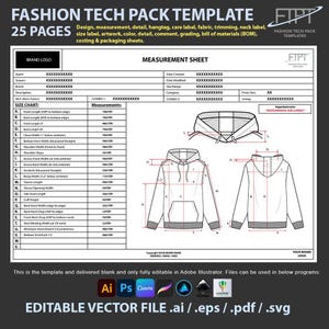 Modèle tech pack mode éditable fiche technique de design vêtement Ai Eps Pdf Svg