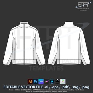 Workwear Fleece Jacket Mockup Full Zip Vector Template Front & Back Svg Pdf Ai Eps