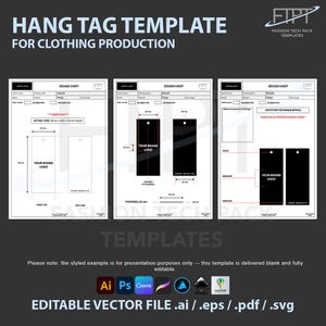 Peut inclure: Modèle de conception graphique pour étiquettes volantes de vêtements. Le design comprend plusieurs mises en page avec de l'espace pour un logo de marque, un site Web et des détails de conception. Fichier vectoriel modifiable.