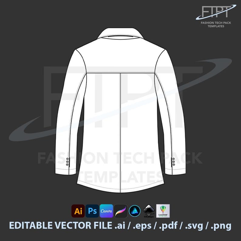 Autocad Suit Pattern Blazer Suit Jacket Mockup, Editable CAD Flat Sketch, Technical Drawing ...
