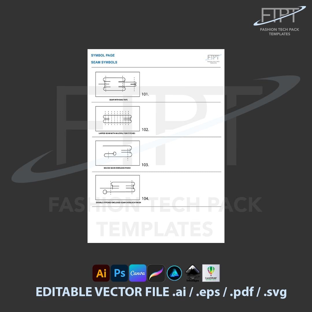 Seam Symbol Template: Vector CAD Icons Fashion Tech Pack (ai, Eps, Svg ...