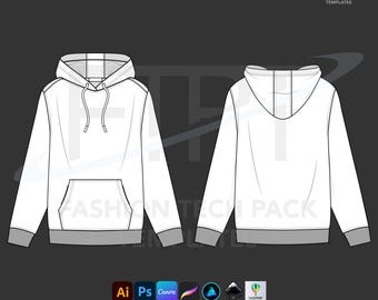 Hoodie Mockup Tech Pack Vector CAD Template Flat Sketch Editable