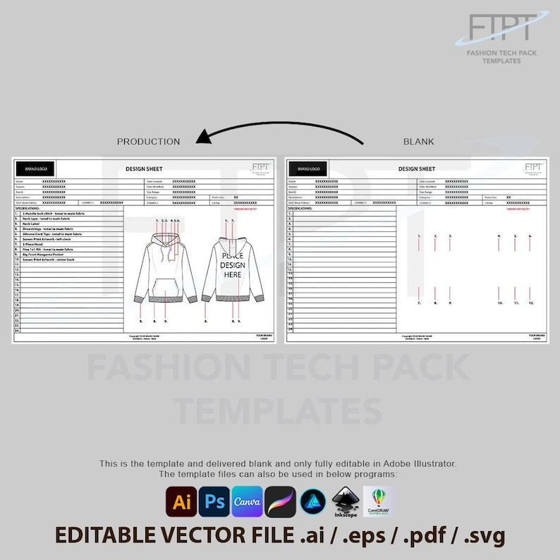 Tech Pack Template: Editable PDF for Apparel Design - Etsy