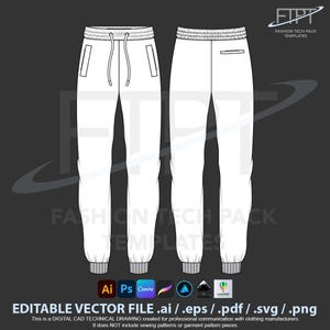 Jogger Pants Tech Pack Vector Template (ai, eps, pdf, svg, png)