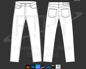 Jeans Mockup Template: Fashion Design CAD Vector Tech Pack