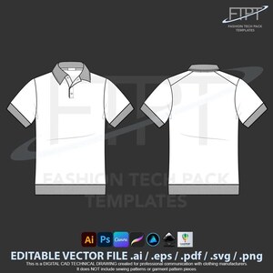 Tech pack polo uomo modello CAD in maglia Ai Eps Pdf Svg Png