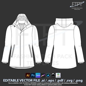 フード付きパーカ テックパック ベクターCAD テンプレート Ai Eps Pdf Svg Png