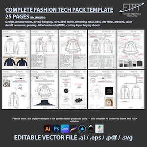 Bewerkbaar kleding tech pack sjabloon vector CAD lay-out Ai Eps Pdf Svg