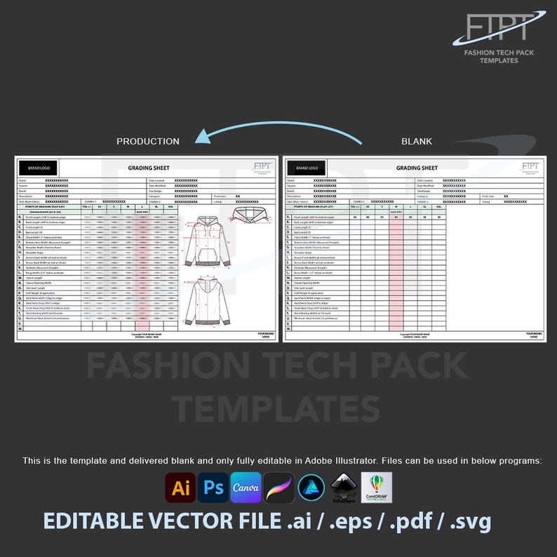 Editable Fashion Tech Pack Template Clothing Design Spec Sheet (ai, Eps ...