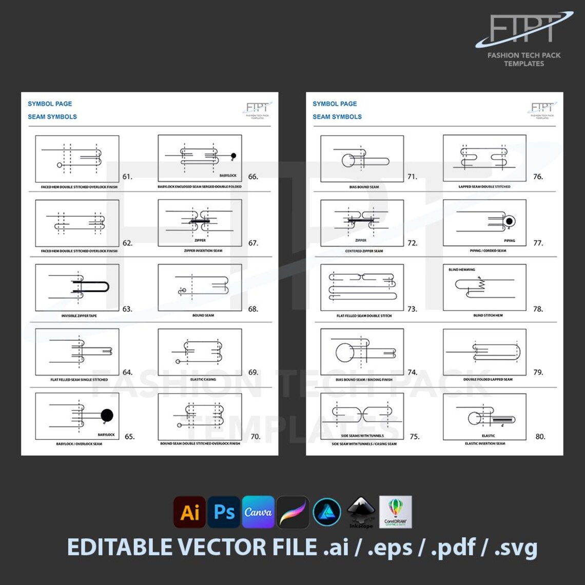 Seam Symbol Template: Vector CAD Icons Fashion Tech Pack (ai, Eps, Svg ...