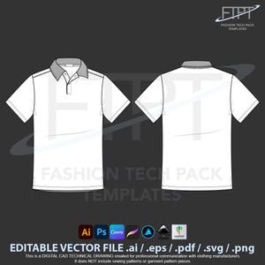 Mall för tekniskt paket för pikétröja: Vektor CAD-modell (ai, eps, pdf, svg, png)
