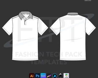 Polo Shirt Tech Pack Template: Vector CAD Mockup (ai, eps, pdf, svg, png)