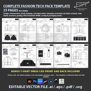 Editable Fashion Tech Pack Template, Clothing Design Spec Sheet (ai, eps, pdf, svg)