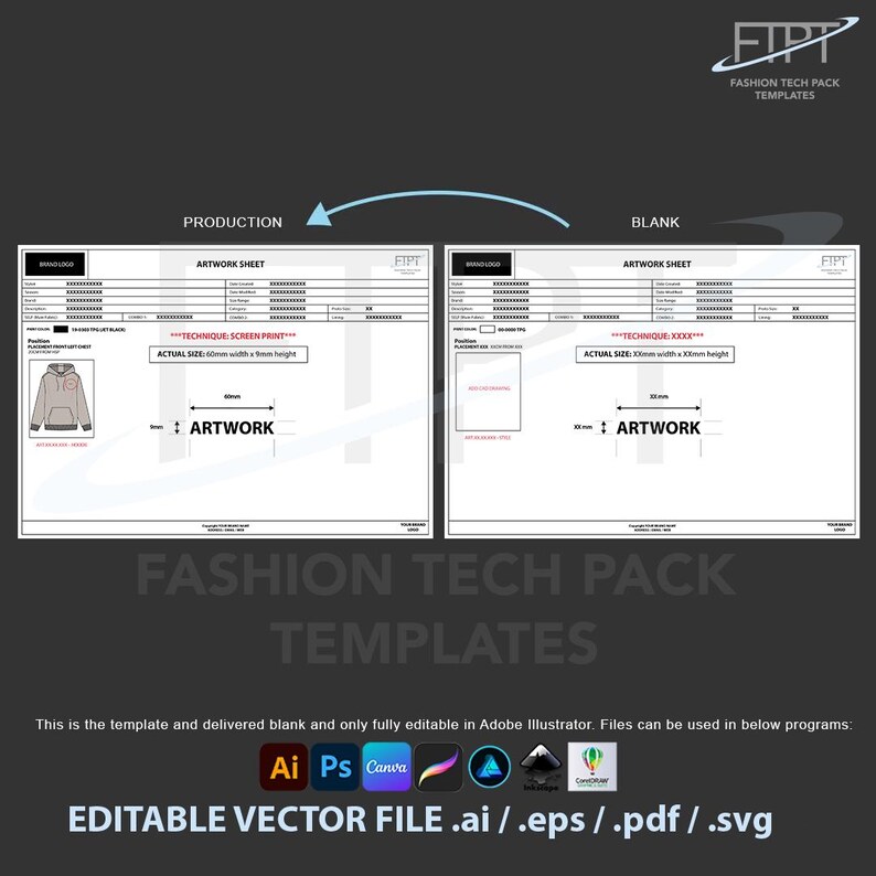 Editable Tech Pack Template Professional PDF & AI for Fashion Apparel ...