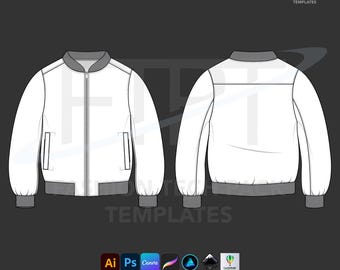 Bomber Jacket Mockup Tech Pack: Vector CAD Template (ai, eps, pdf, svg, png)
