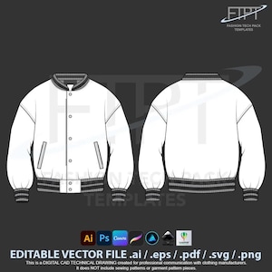 Bomber Jacket Tech Pack: Varsity Jacket Mockup Vector Template (Digital File)