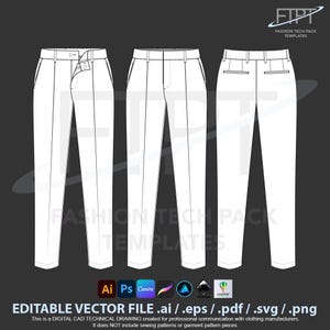 Tech Pack Vorlage Anzughose Slim Fit Vektor CAD digitaler Download