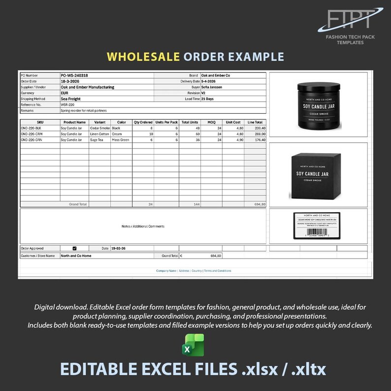 Order Form Template, Wholesale Sheet, Product Purchase Order Excel ...