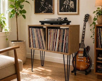 Record Player Stand, Wood Vinyl Record Storage Box, Turntable Shelf Furniture