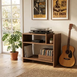 Vinyl Record Player Stand, Turntable Table with Storage Shelf, Record Player Cabinet, Mid Century Vinyl Storage Unit, Media Console