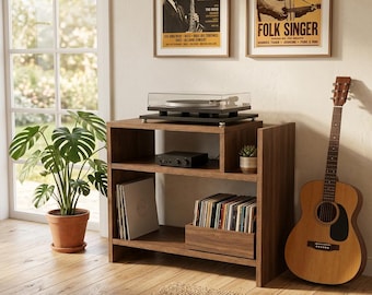 Vinyl Record Player Stand, Turntable Table with Storage Shelf, Record Player Cabinet, Mid Century Vinyl Storage Unit, Media Console