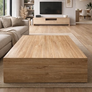 Cube Coffee Table – Low Wooden Design – Square or Rectangular Shape – Black or White Marble, White, Green, Beige, Grey, Wood Pattern Top