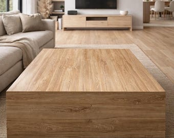 Tavolino da caffè a cubo – Design basso in legno – Forma quadrata o rettangolare – Piano in marmo nero o bianco, bianco, verde, beige, grigio o con motivo effetto legno