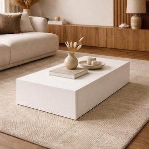 Cube Coffee Table – Low Wooden Design – Square or Rectangular Shape – Black or White Marble, White, Green, Beige, Grey, Wood Pattern Top