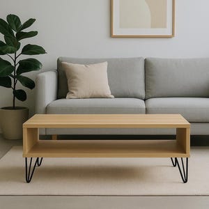 Coffee Table with Storage: Wood Finish, Metal Legs, Scandinavian Design