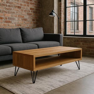 Coffee Table with Storage: Wood Finish, Metal Legs, Scandinavian Design