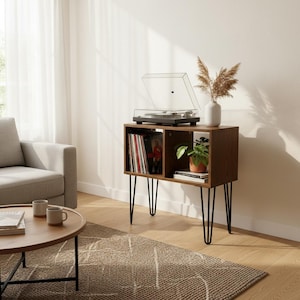 Soporte para tocadiscos, caja de almacenamiento de discos de vinilo de madera, mueble con estante para tocadiscos