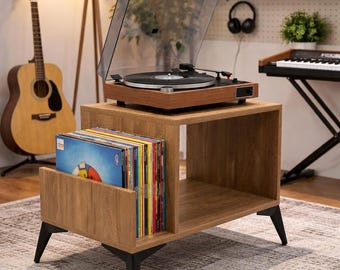 Wood Vinyl Record Storage, Record Player Stand, Mid Century Audio Rack Cabinet