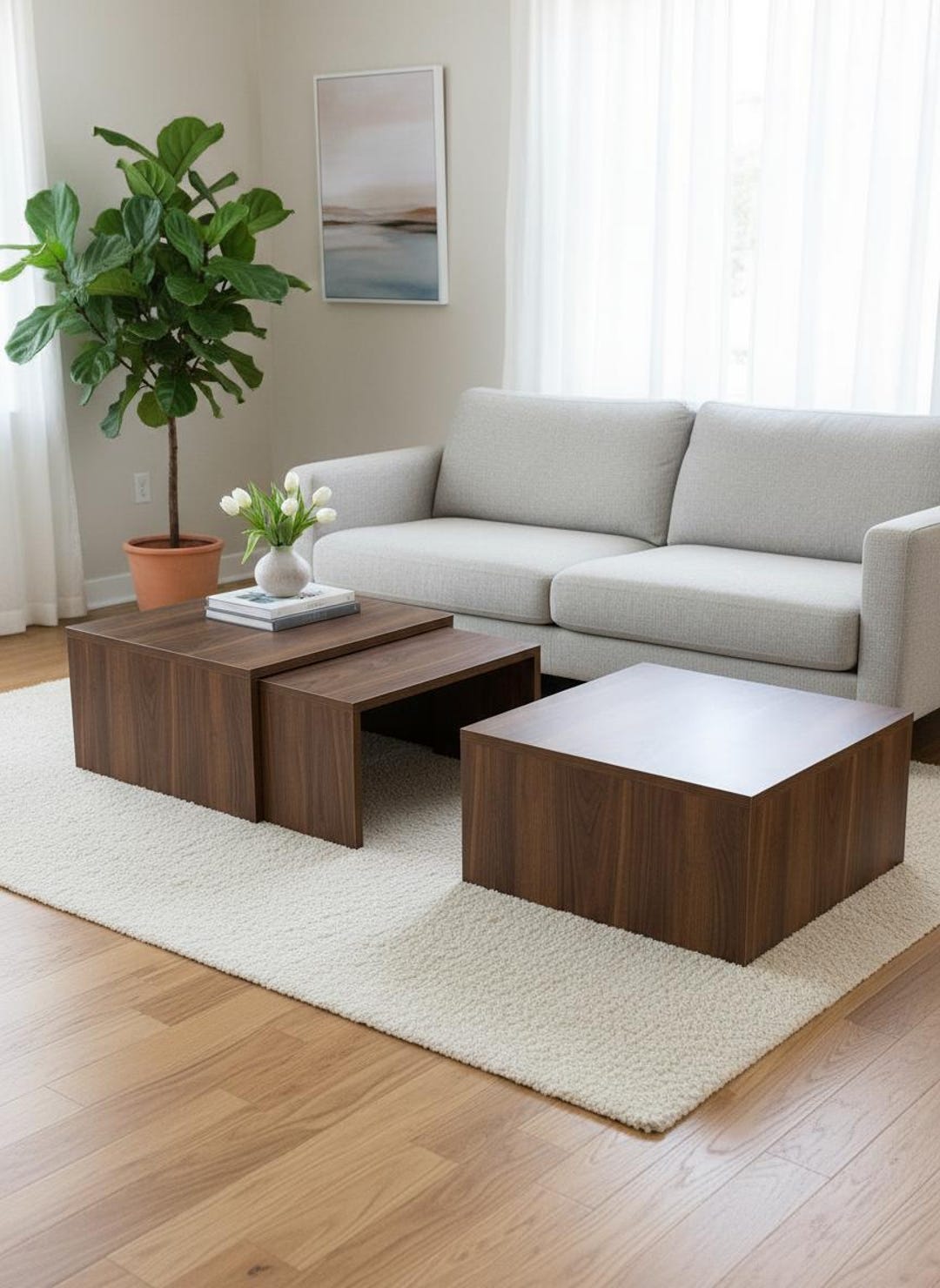 Small Nesting Coffee Tables, Square Form, Functional Living Room Set - Etsy