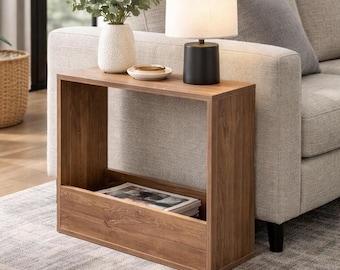 Slim End Table with Bottom Shelf, Modern Wood Look, Nightstand Alternative for Couch End