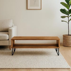 Coffee Table with Storage: Wood Finish, Metal Legs, Scandinavian Design