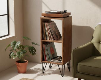 Record Player Stand with Vinyl Storage, Solid Wood Turntable Stand, Audio Rack Cabinet