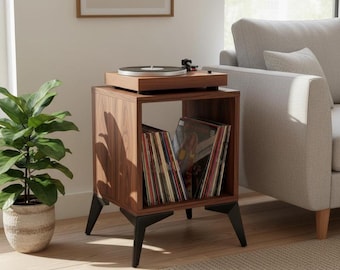 Record Player Stand with Vinyl Storage, Solid Wood Turntable Stand, Audio Rack Cabinet